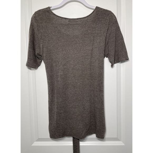 Pure Jill Tunic Women Size Small Brown Tunic Linen Modal Tie Front Short Sleeve - Picture 5 of 8